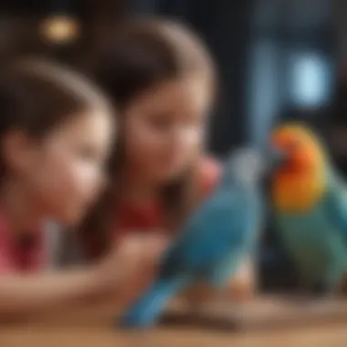 Interaction Between Kids and Pet Birds Kids interacting with pet birds during craft time
