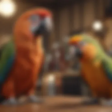 A cheerful parrot interacting playfully with its owner.