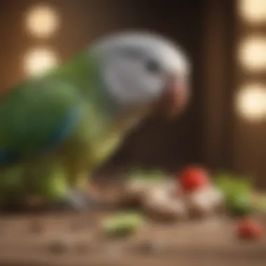 Health-related accessories for parakeets, including cuttlebones and mineral blocks