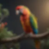 A vibrant parrot perched on a branch, showcasing its colorful plumage.