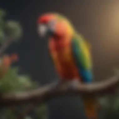 A vibrant parrot perched on a branch, showcasing its colorful plumage.