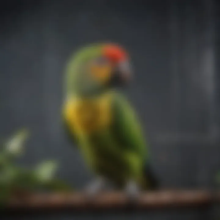 Healthy Amazon parrot enjoying its spacious cage