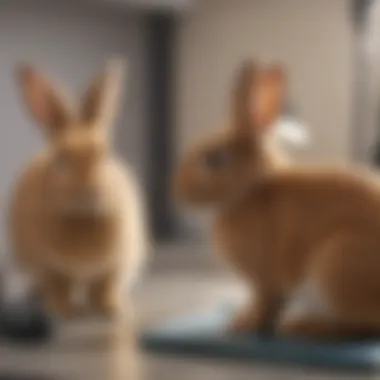 Rabbit receiving a health check-up at a veterinary clinic