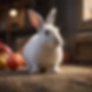 Playful rabbit engaging with toys and interacting with a companion