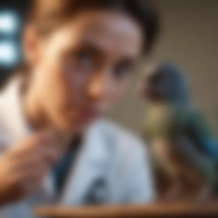 A veterinarian examining a pet bird, highlighting the importance of health check-ups.