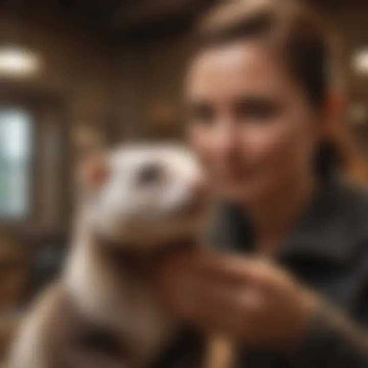 Ferret socializing with its owner in a playful environment