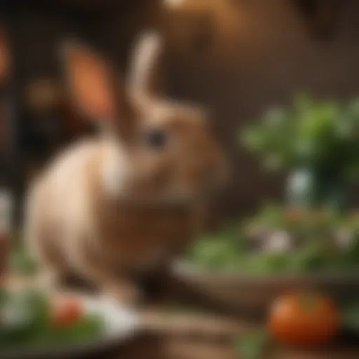 A vibrant rabbit enjoying a fresh salad of leafy greens and vegetables