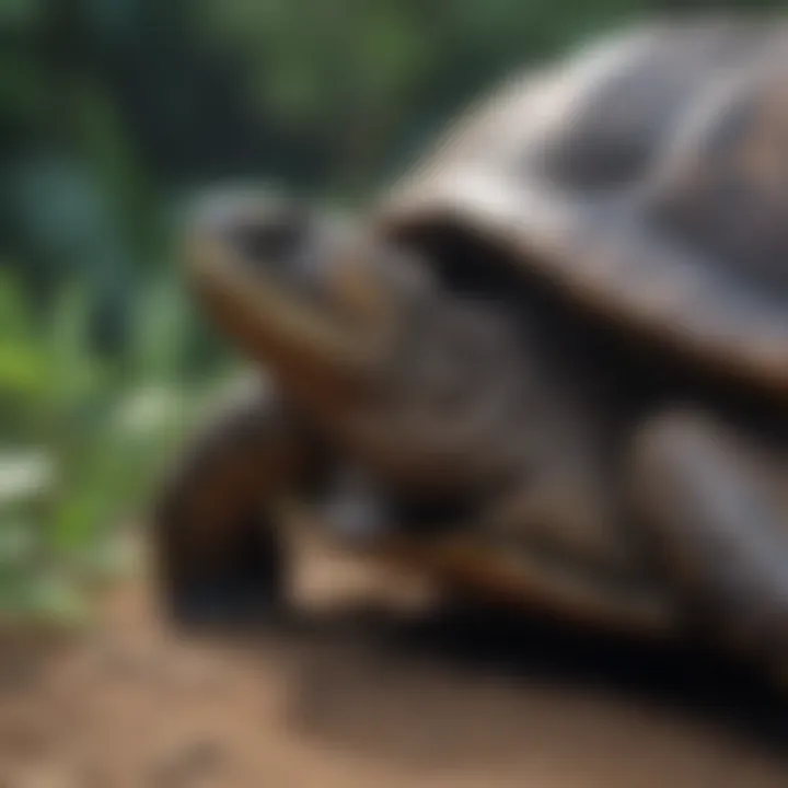 A close-up of a turtle undergoing a health check