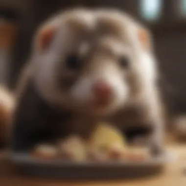 A ferret enjoying a balanced meal