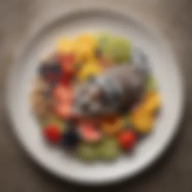 A colorful array of fruits and insects arranged on a plate, representing the diverse diet of sugar gliders.