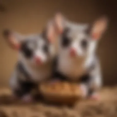 A close-up view of a sugar glider interacting playfully with its companion, highlighting their social nature.