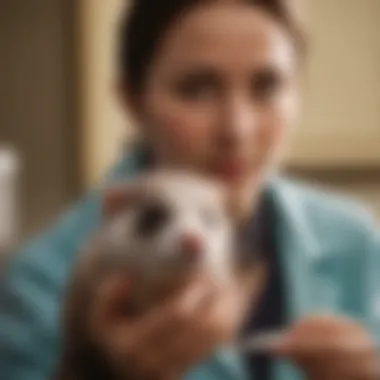 Regular Healthcare for Ferret Wellness A veterinarian examining a ferret, highlighting the importance of regular healthcare.