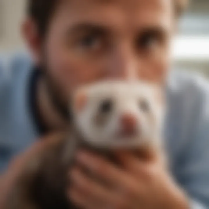 A veterinarian examining a ferret, emphasizing the importance of health check-ups.