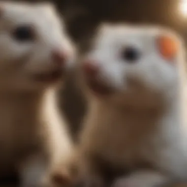 Two ferrets engaging in playful interaction, highlighting their social behavior.