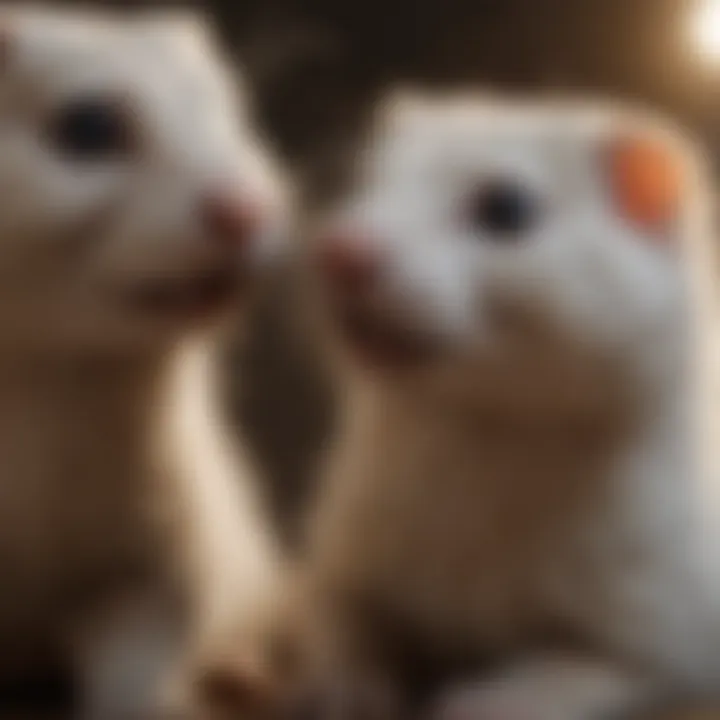 Two ferrets engaging in playful interaction, highlighting their social behavior.