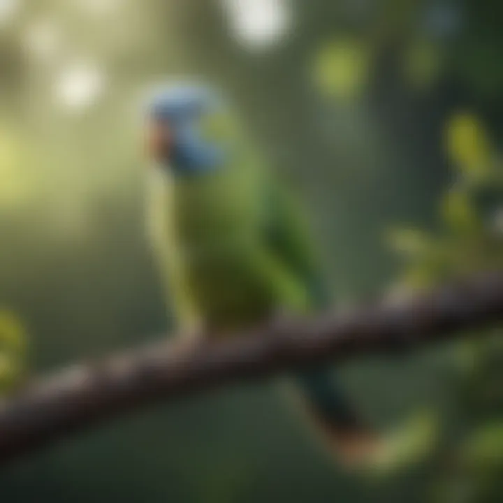 Healthy parakeet perched happily on a branch