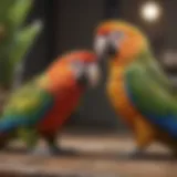 A baby observing a colorful parrot in a safe environment