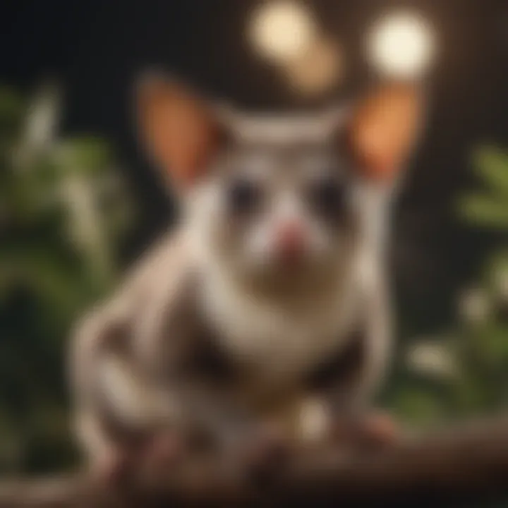 Close-up of a sugar glider perched on a branch