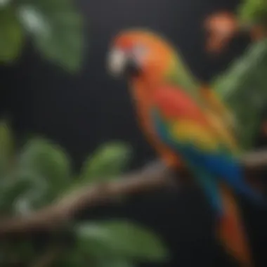 A colorful parrot perched on a branch showcasing its vibrant feathers.