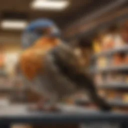 A vibrant array of bird species in a pet store display