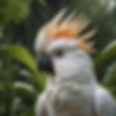 An elegant cockatoo displaying its crest in a lush green environment.