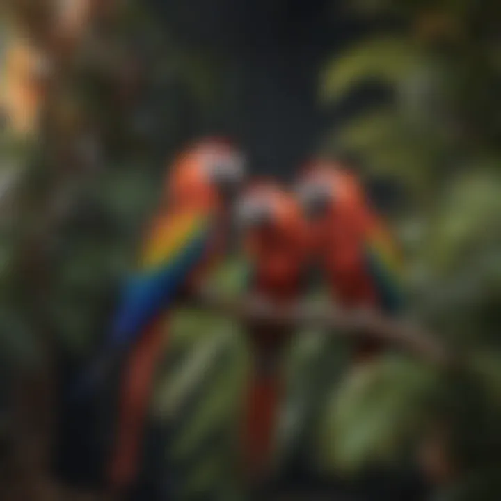 A vibrant macaw perched on a branch, showcasing its colorful feathers.