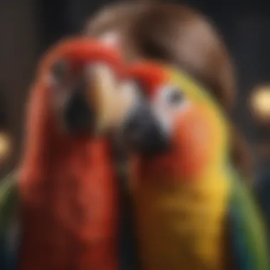 Affectionate parrot perched on a shoulder