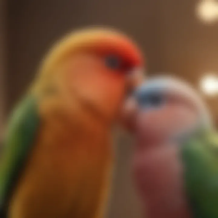 A lovebird engaging in affectionate preening