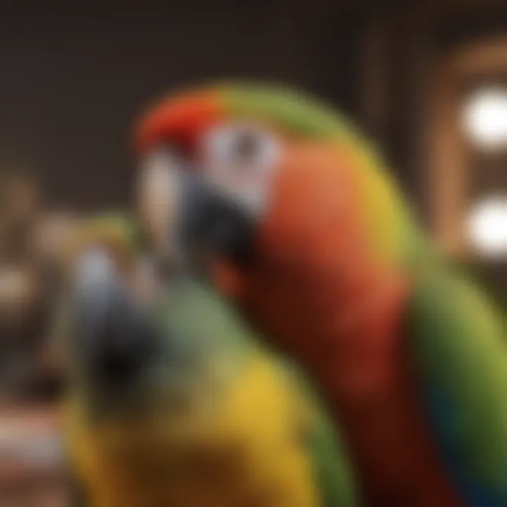 A vibrant parrot perched affectionately on a shoulder