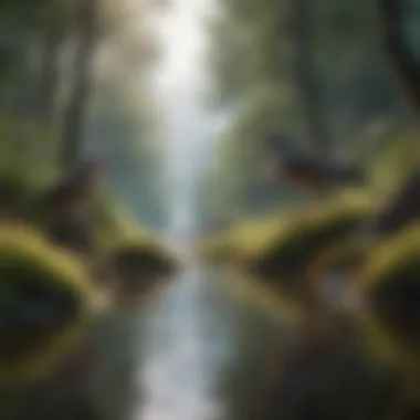The Harmony of Nature A tranquil landscape featuring a variety of birds in their natural habitat, emphasizing the beauty of avian acoustics.