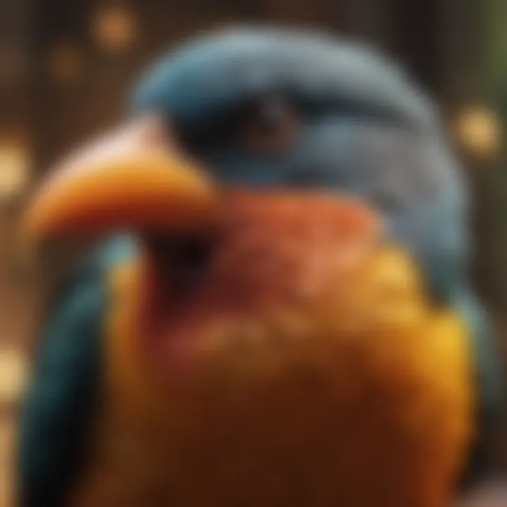 A close-up of a pet bird singing, highlighting its expressive features and vibrant colors.