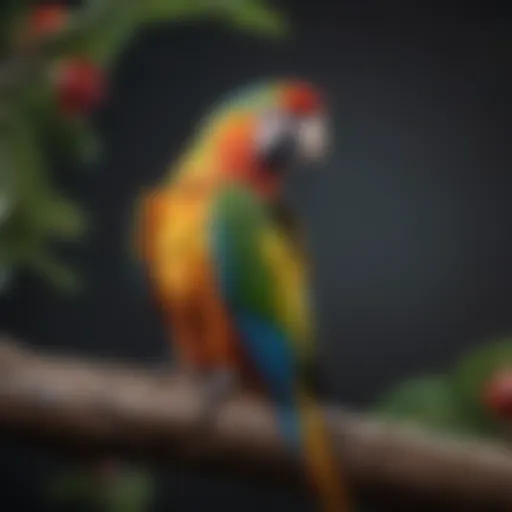 A vibrant parrot perched gracefully on a branch, showcasing its colorful feathers.