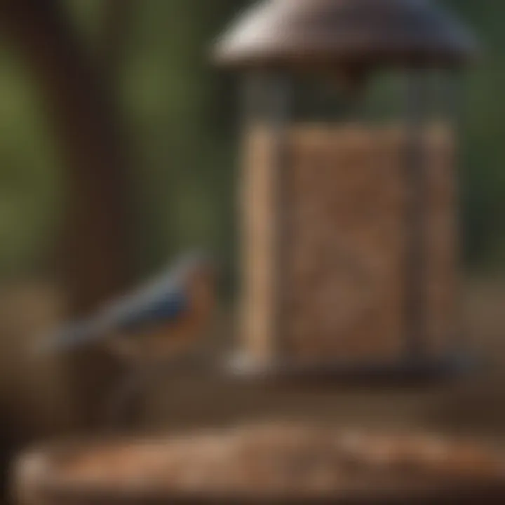 Close-up of a well-maintained bird feeder with seeds and grains