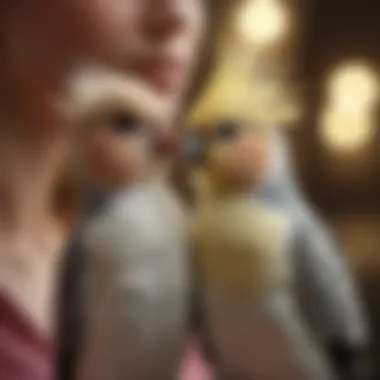 A friendly cockatiel interacting with its owner