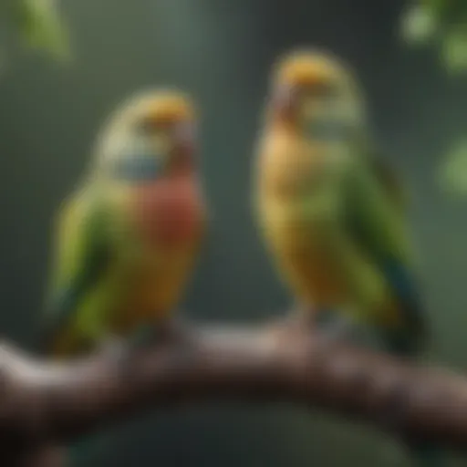 Colorful parakeets perched on a branch