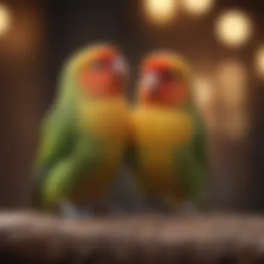 Lovebirds in a Heartwarming Moment A charming lovebird displaying affection with its mate.