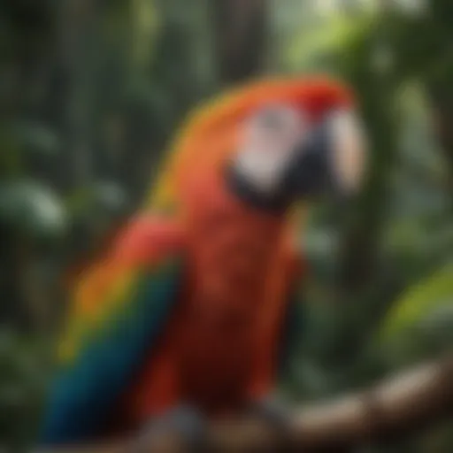 A majestic macaw perched on a branch, showcasing its vibrant feathers