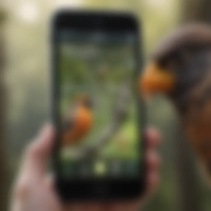 Close-up of a smartphone displaying a bird call identification app in use