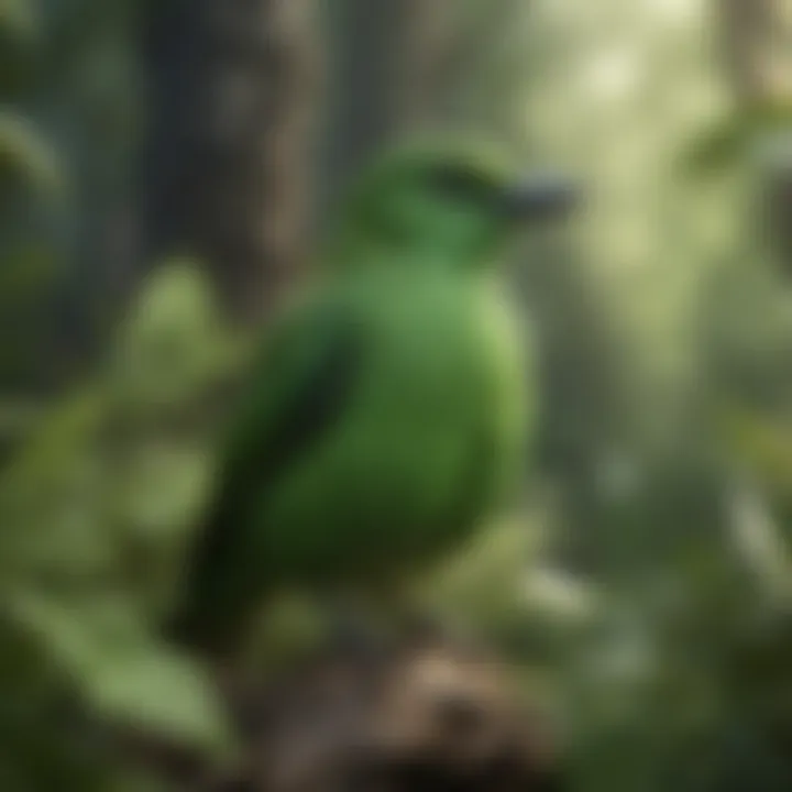 A lush green environment showcasing a variety of green bird species