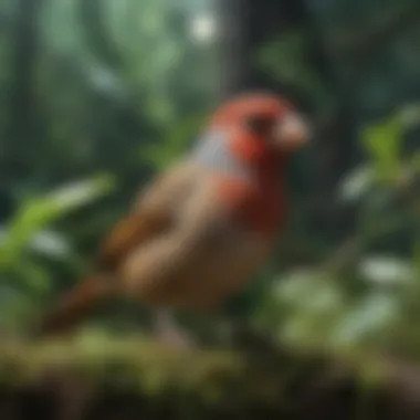 Elegant Finch in a lush aviary setting