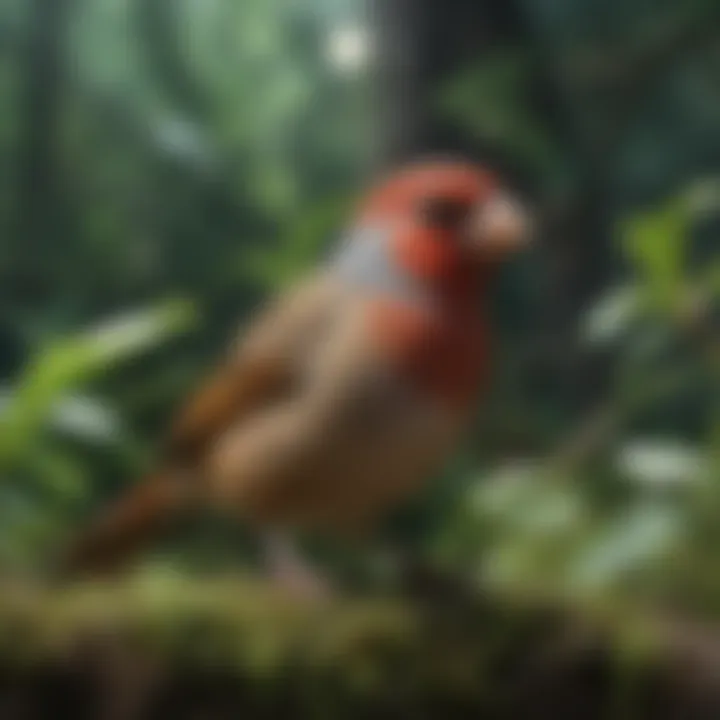 Elegant Finch in a lush aviary setting