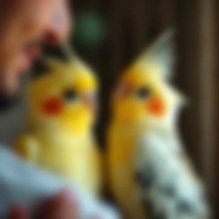 Cockatiel interacting with its owner