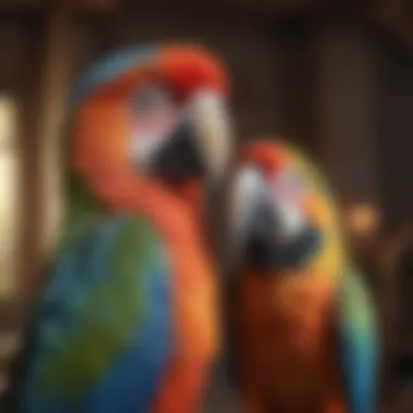 A large macaw sitting on a person's shoulder