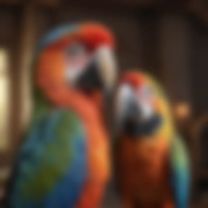 A large macaw sitting on a person's shoulder