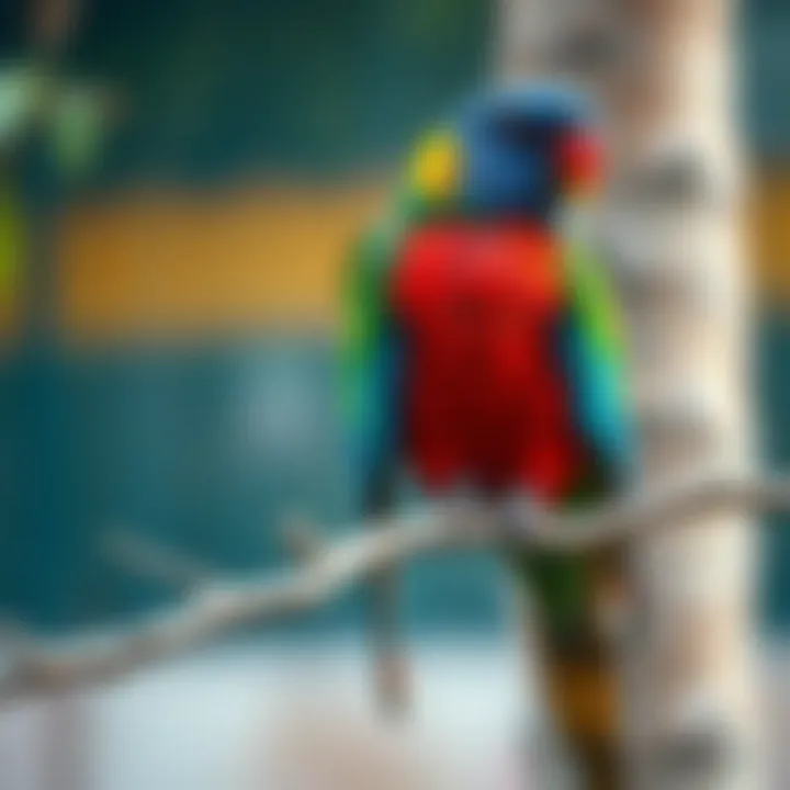 A vibrant parrot perched on a branch showcasing its colorful feathers.