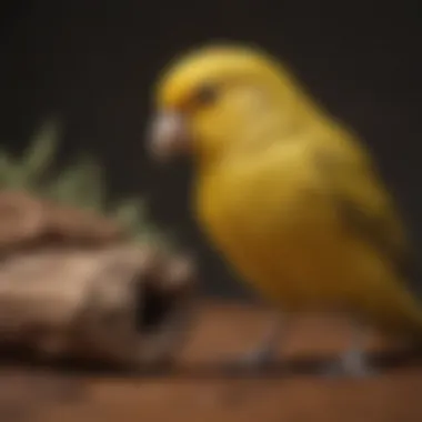 Close-up of a natural wood toy enriched with textures for canaries.