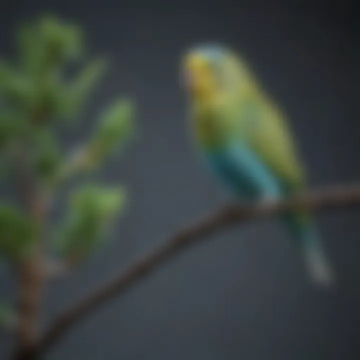 A charming budgerigar perched on a branch, showcasing its vibrant plumage