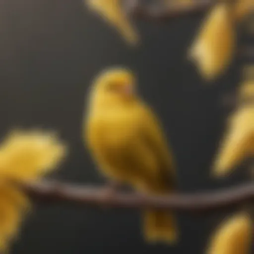 A vibrant canary perched on a branch, showcasing its bright yellow feathers