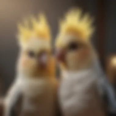Cockatiels: Affectionate and Sociable Companions A serene cockatiel with its crest raised, interacting with its environment