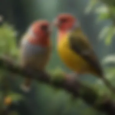 Finches: Nature's Colorful Melodies An elegant finch with intricate patterns and colors in a lush environment